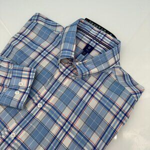 FJ FootJoy Men's Button Down Long Sleeve Pocket Shirt, Size XL, Blue/Wht Plaid‎